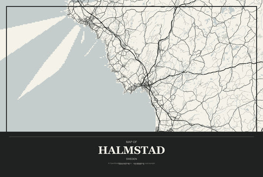 Halmstad, Sweden City Map Aluminum Sign in Museum Plaque style
