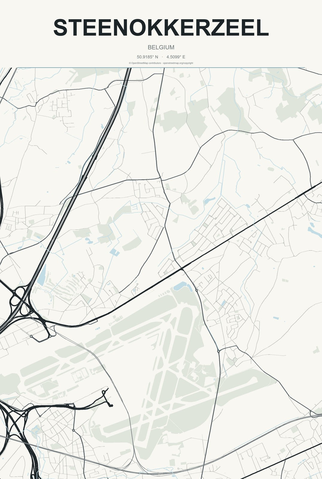 Steenokkerzeel, Belgium City Map Aluminum Sign in Headline Atlas style