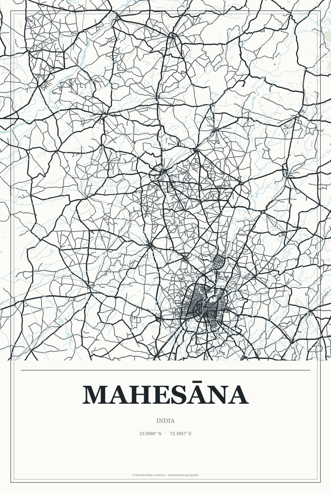 Mahesāna, India City Map Aluminum Sign in Gallery Air style