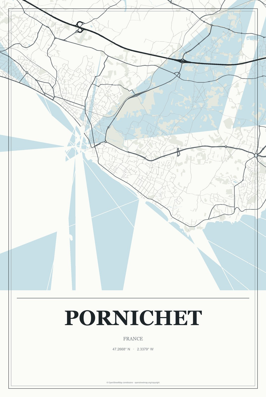 Pornichet, France City Map Aluminum Sign in Gallery Air style