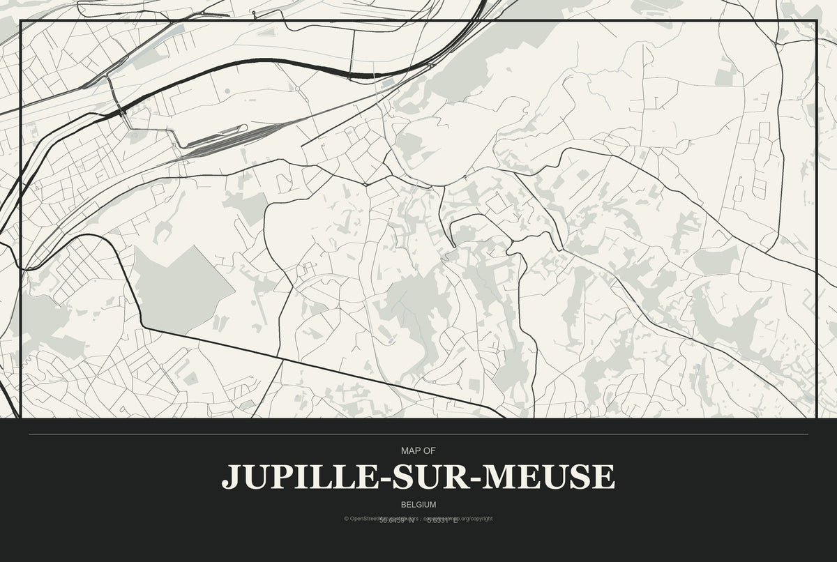Jupille-sur-Meuse, Belgium City Map Aluminum Sign in Museum Plaque style