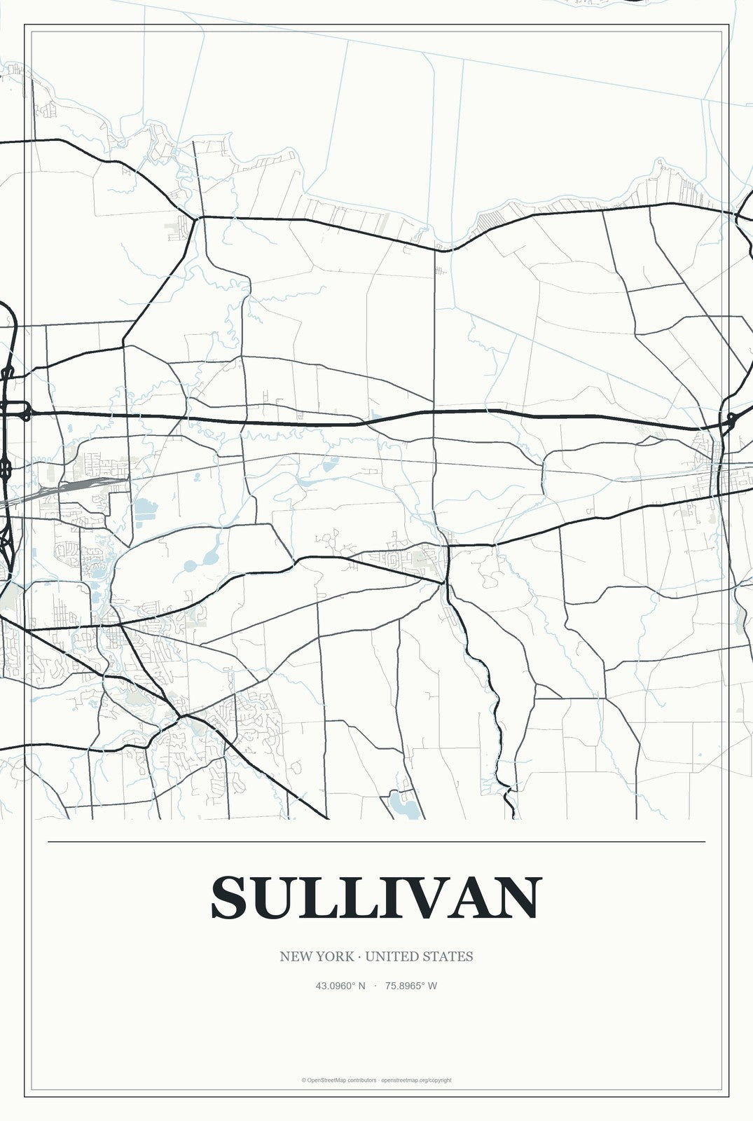 Sullivan, New York City Map Aluminum Sign in Gallery Air style