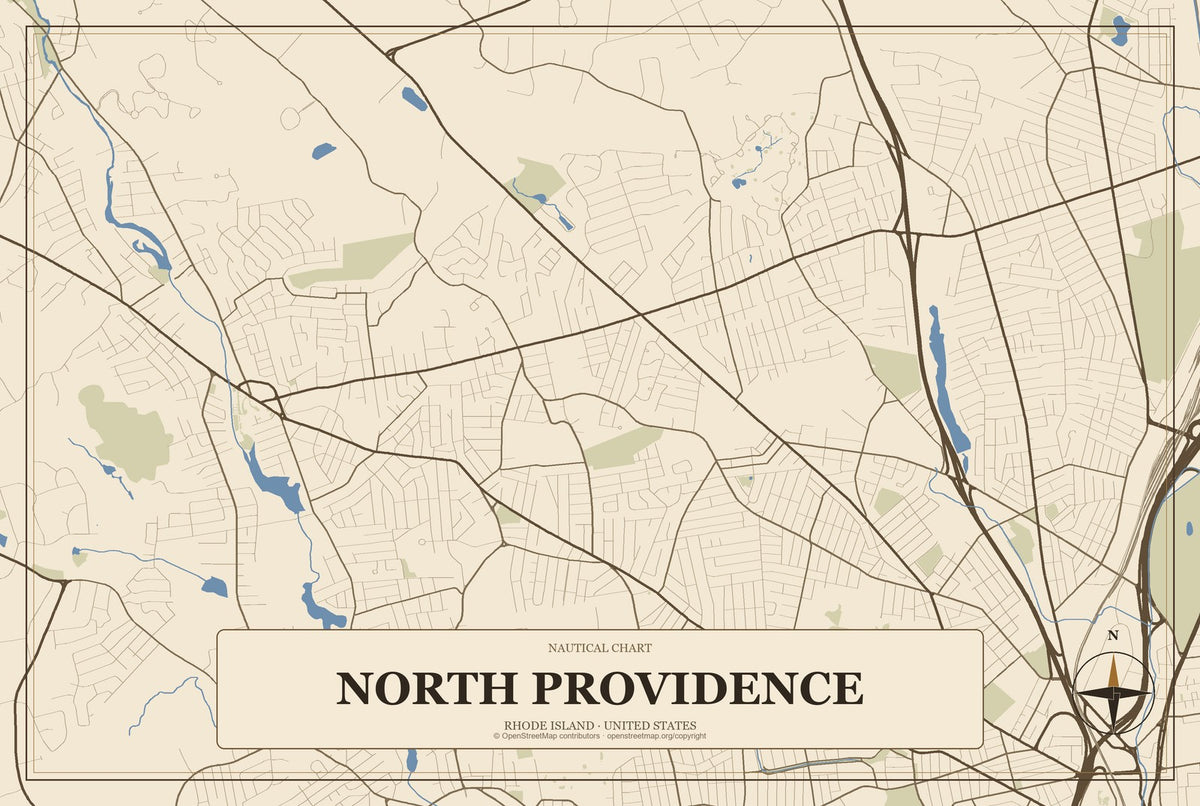 North Providence, Rhode Island City Map Aluminum Sign in Heritage Nautical style