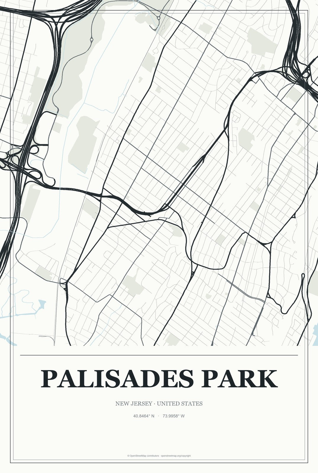 Palisades Park, New Jersey City Map Aluminum Sign in Gallery Air style