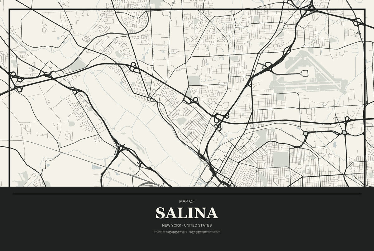 Salina, New York City Map Aluminum Sign in Museum Plaque style