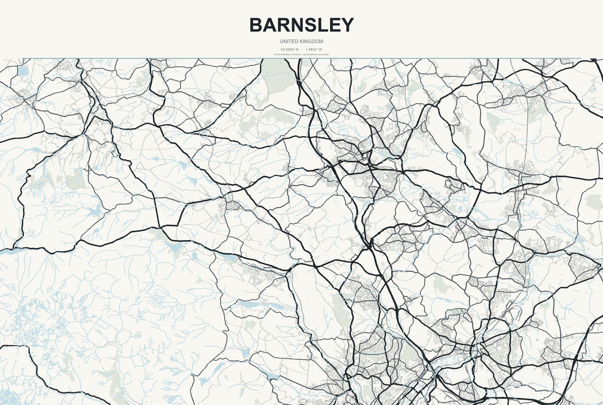 Barnsley, United Kingdom City Map Aluminum Sign in Headline Atlas style