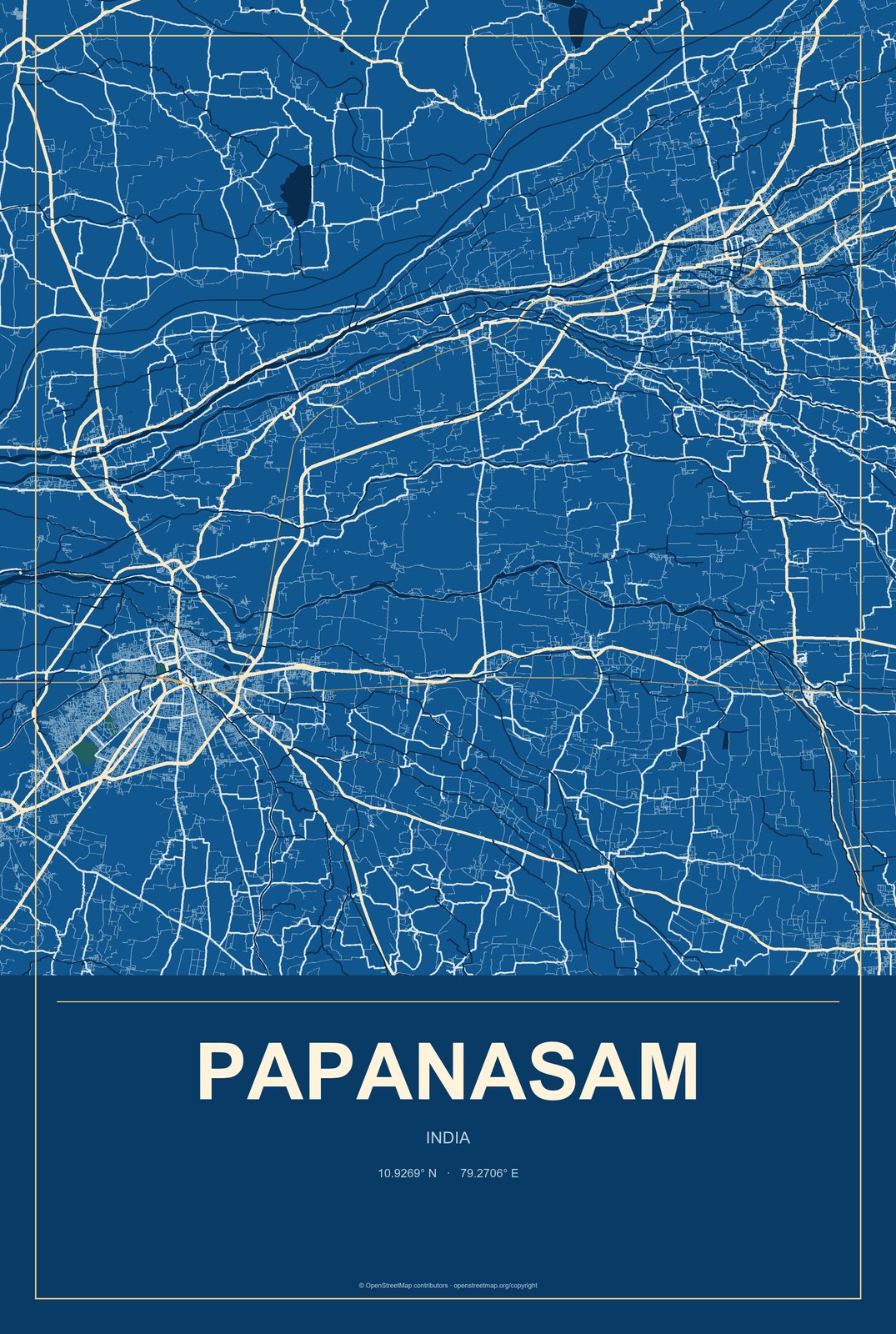 Papanasam, India City Map Aluminum Sign in Harbor Cobalt style