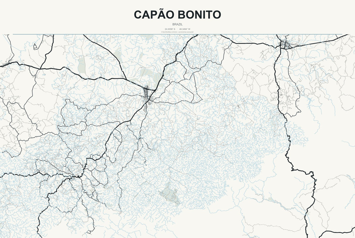 Capão Bonito, Brazil City Map Aluminum Sign in Headline Atlas style
