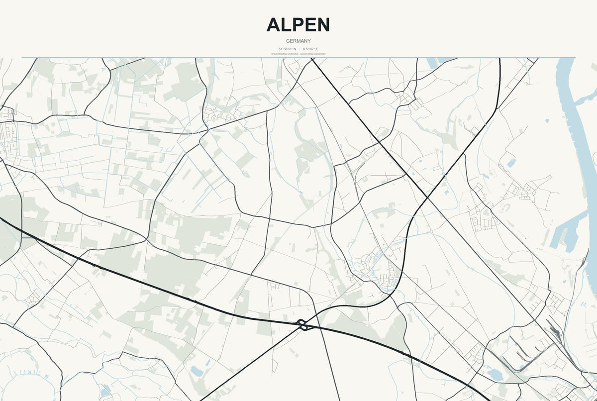 Alpen, Germany City Map Aluminum Sign in Headline Atlas style