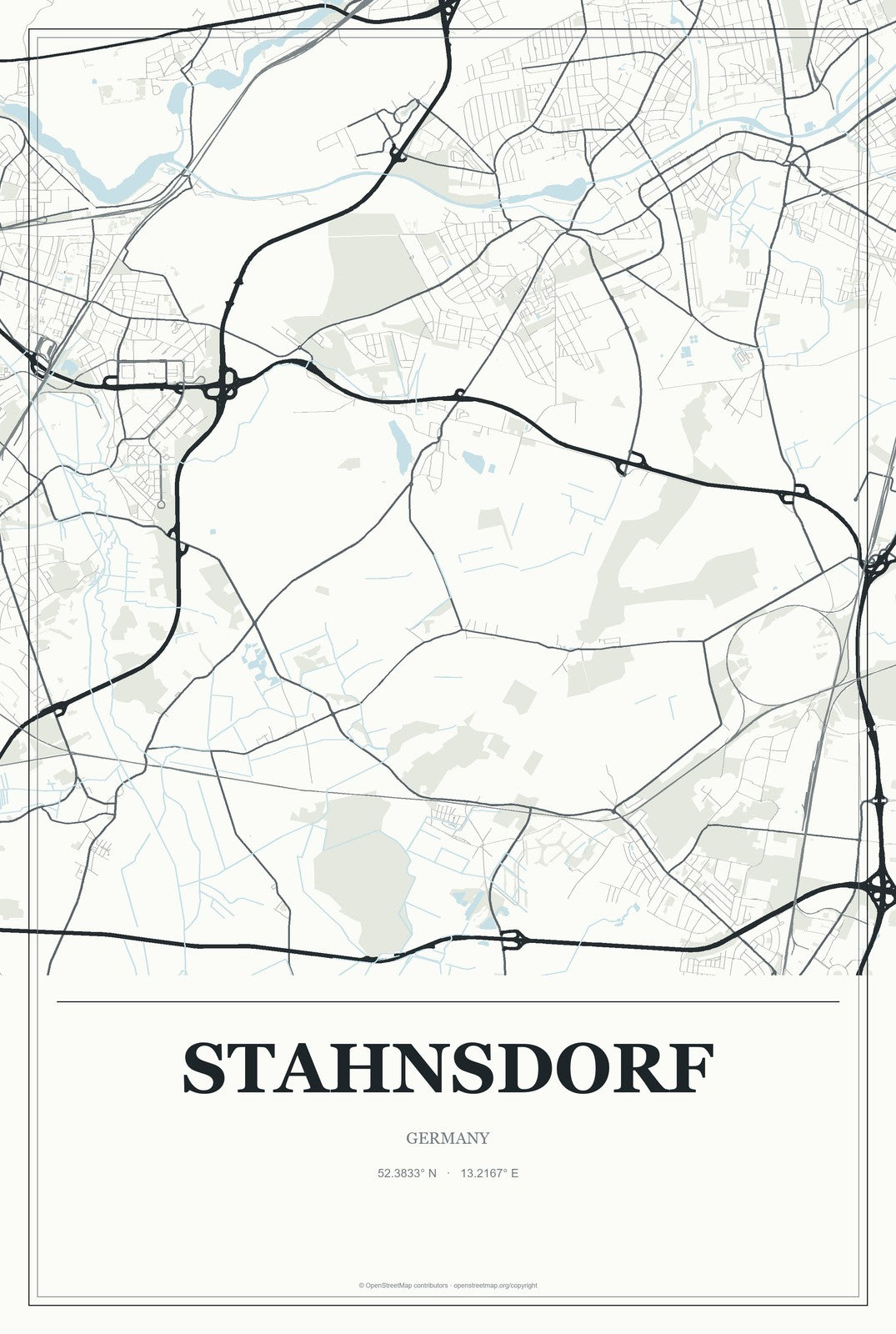Stahnsdorf, Germany City Map Aluminum Sign in Gallery Air style