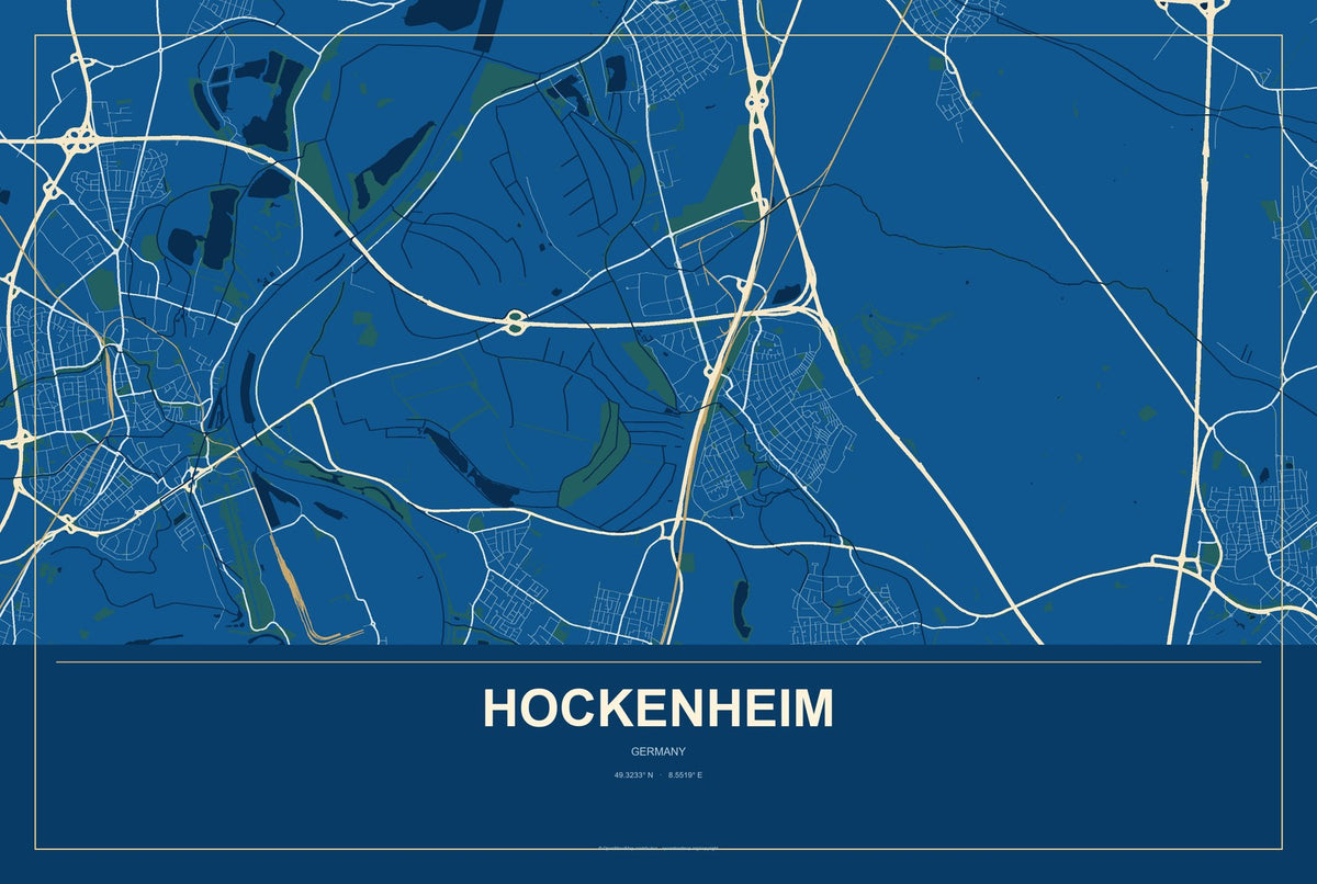 Hockenheim, Germany City Map Aluminum Sign in Harbor Cobalt style