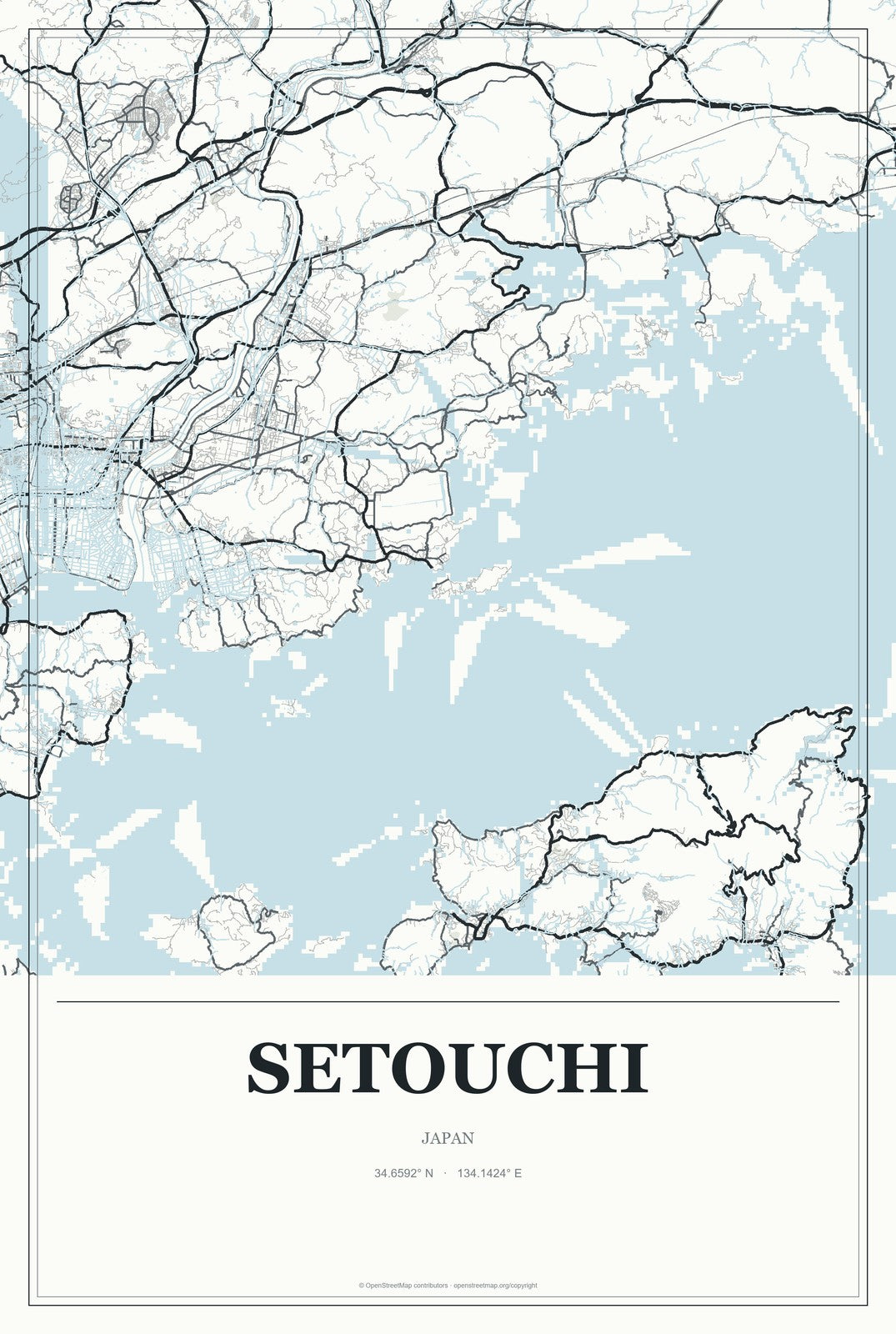 Setouchi, Japan City Map Aluminum Sign in Gallery Air style