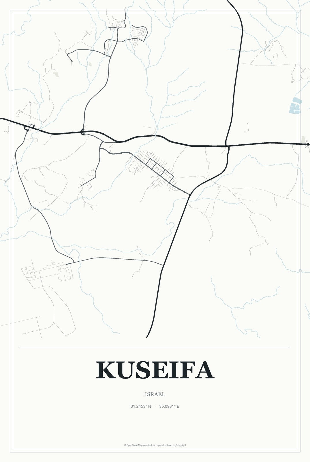Kuseifa, Israel City Map Aluminum Sign in Gallery Air style