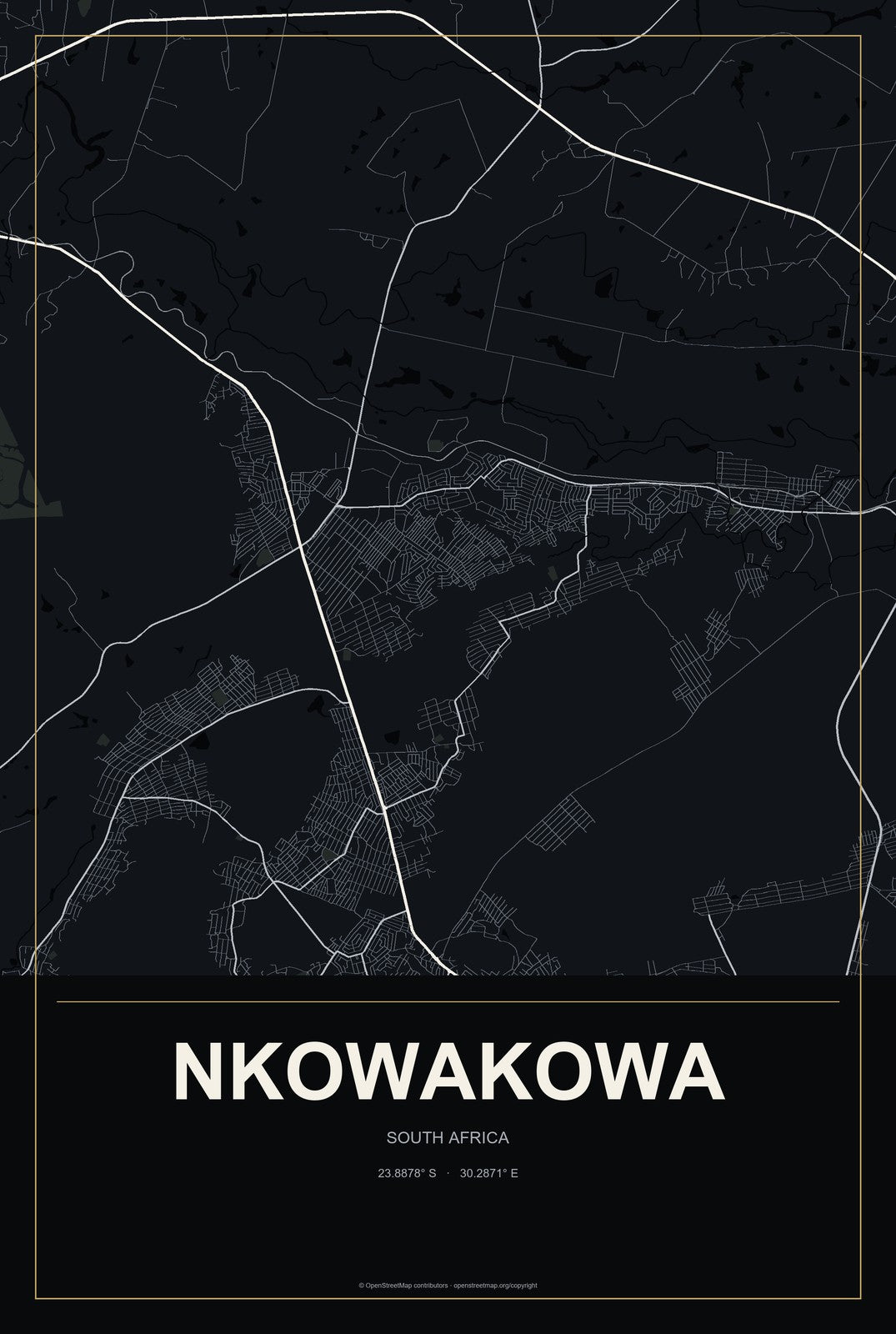 Nkowakowa, South Africa City Map Aluminum Sign in Metropolitan Noir style