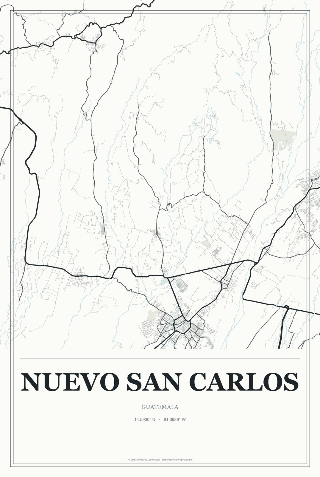Nuevo San Carlos, Guatemala City Map Aluminum Sign in Gallery Air style