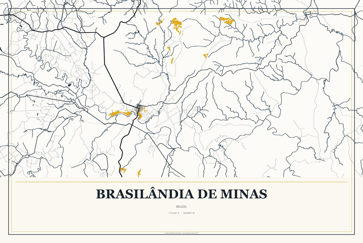 Brasilândia de Minas, Brazil City Map Aluminum Sign in Citrine Modern style