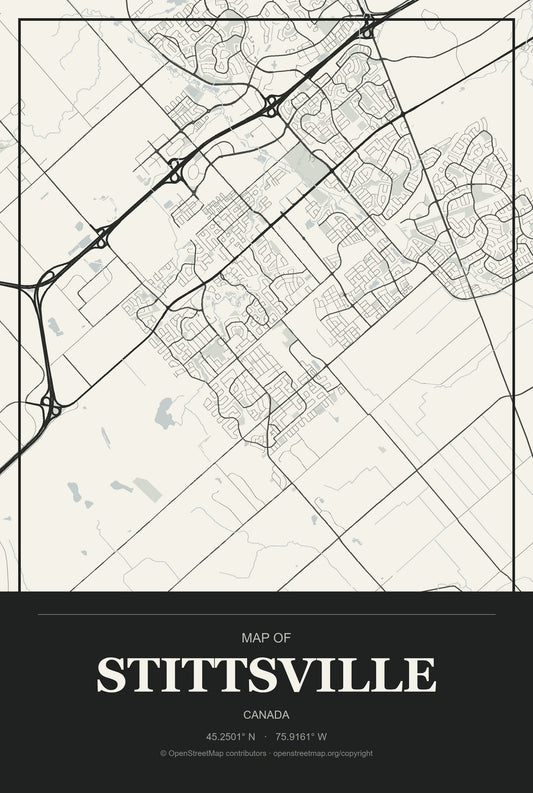 Stittsville, Canada City Map Aluminum Sign in Museum Plaque style