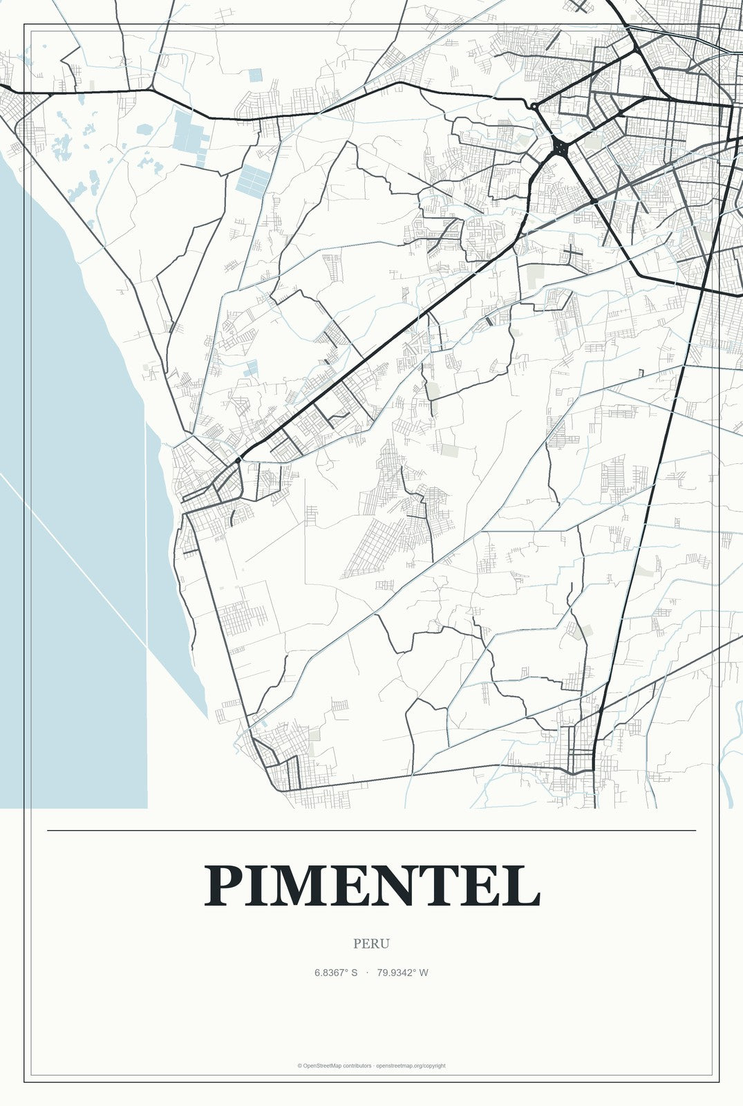 Pimentel, Peru City Map Aluminum Sign in Gallery Air style