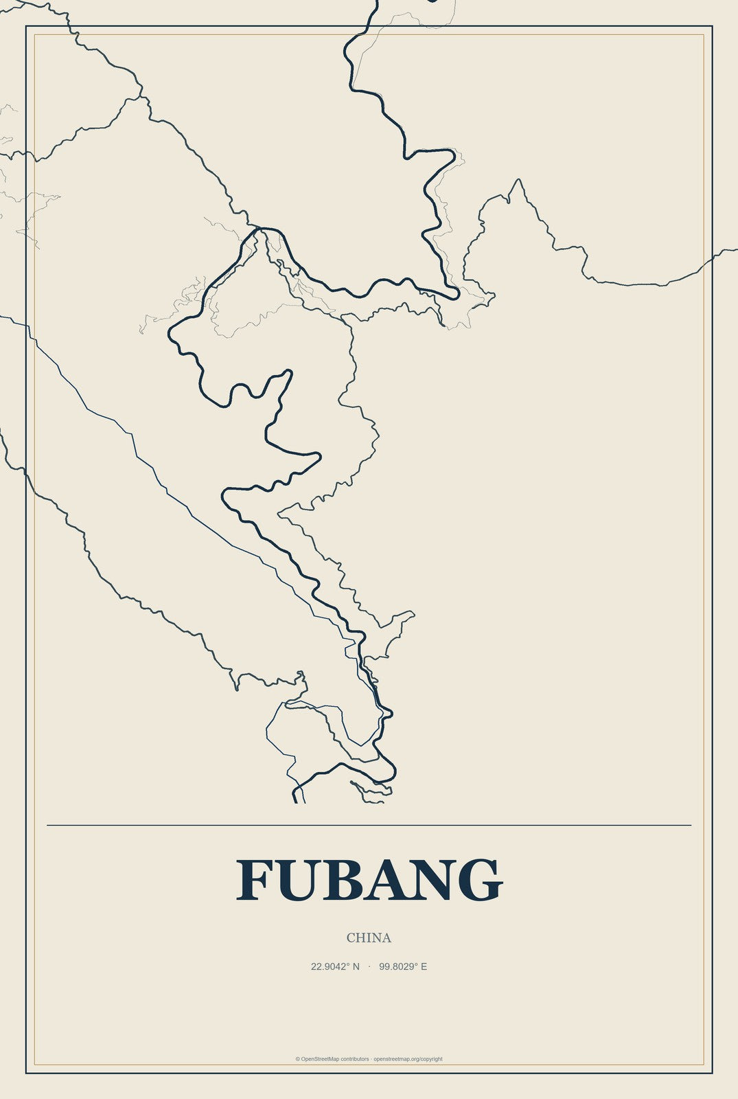 Fubang, China City Map Aluminum Sign in Coastal Cutout style