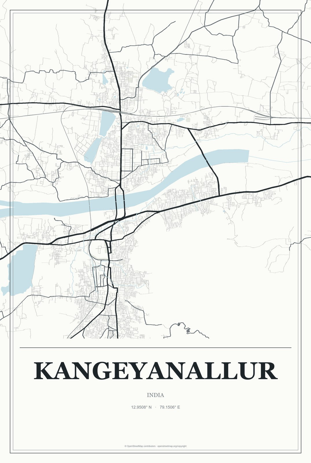 Kangeyanallur, India City Map Aluminum Sign in Gallery Air style