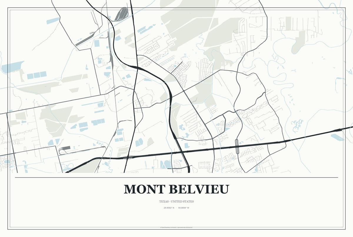 Mont Belvieu, Texas City Map Aluminum Sign in Gallery Air style