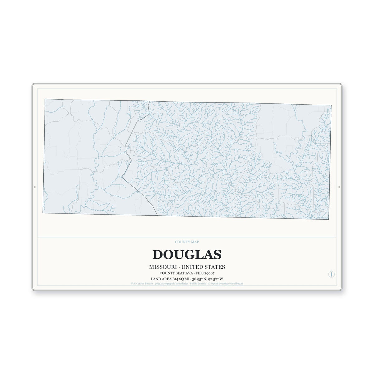 Douglas County, Missouri Map Aluminum Sign in Gallery Air style