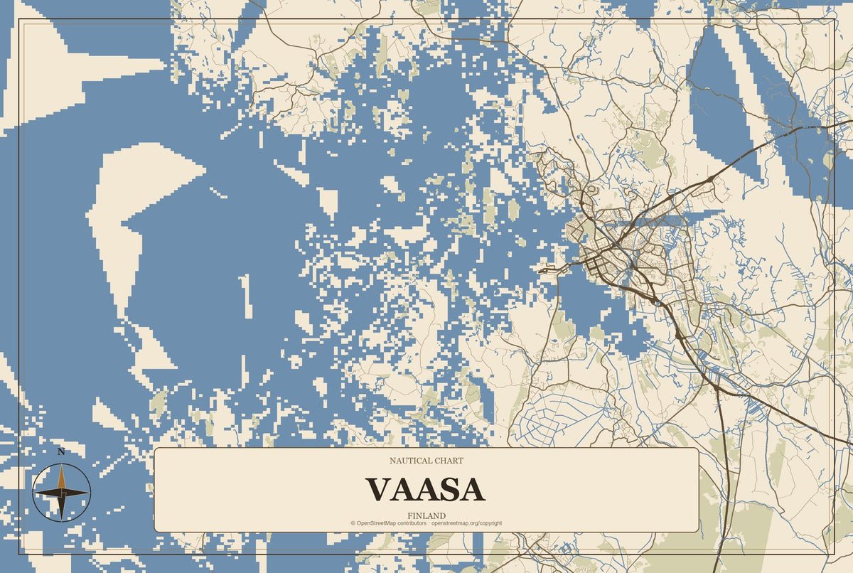 Vaasa, Finland City Map Aluminum Sign in Heritage Nautical style