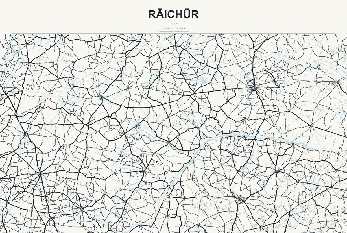 Rāichūr, India City Map Aluminum Sign in Headline Atlas style