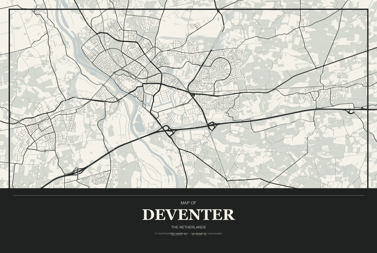Deventer, The Netherlands City Map Aluminum Sign in Museum Plaque style