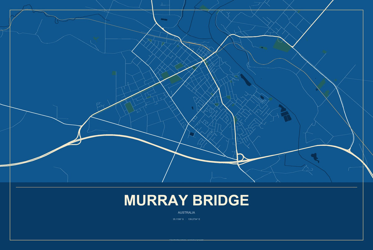 Murray Bridge, Australia City Map Aluminum Sign in Harbor Cobalt style