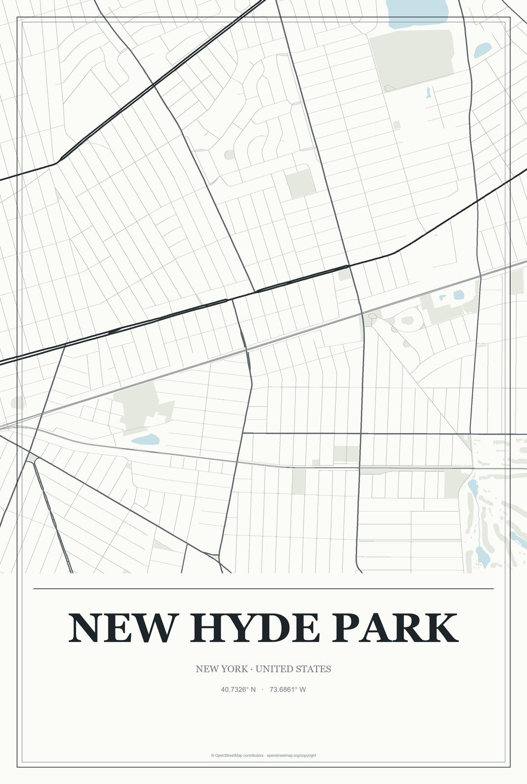 New Hyde Park, New York City Map Aluminum Sign in Gallery Air style