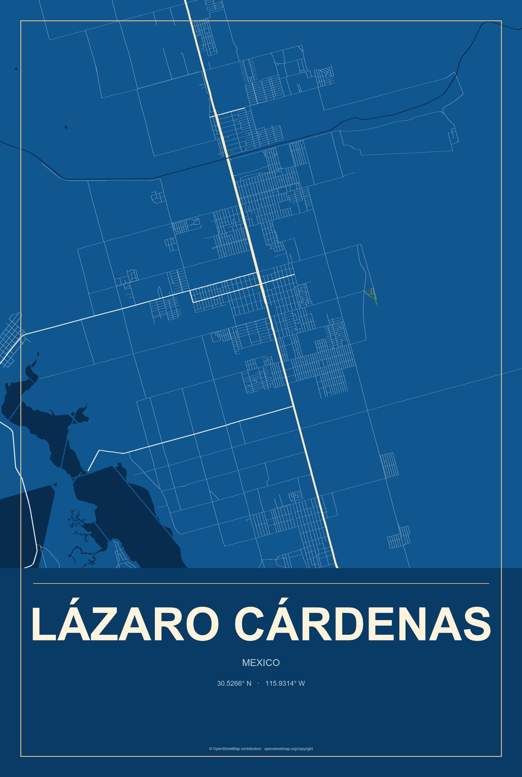 Lázaro Cárdenas, Mexico City Map Aluminum Sign in Harbor Cobalt style