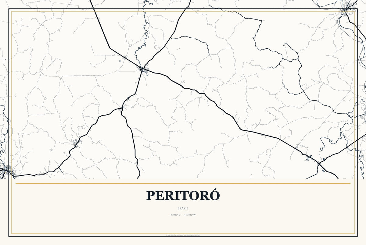 Peritoró, Brazil City Map Aluminum Sign in Citrine Modern style