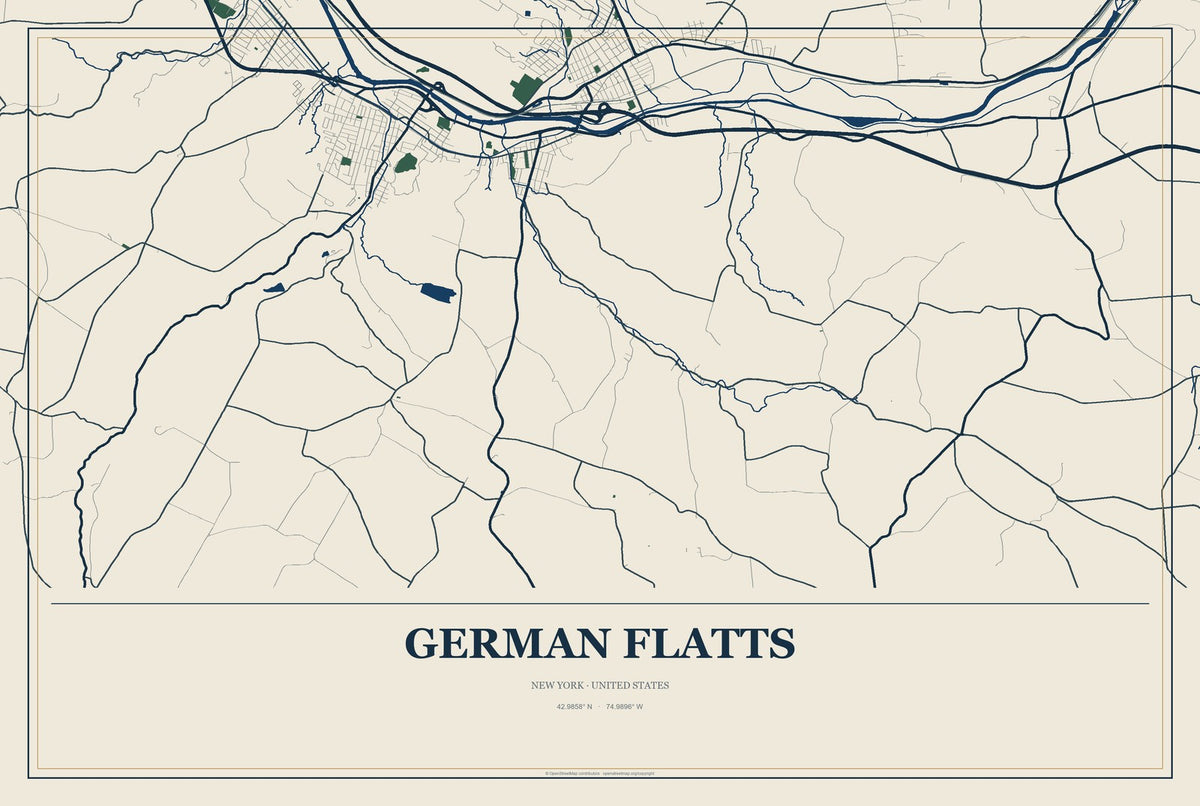 German Flatts, New York City Map Aluminum Sign in Coastal Cutout style