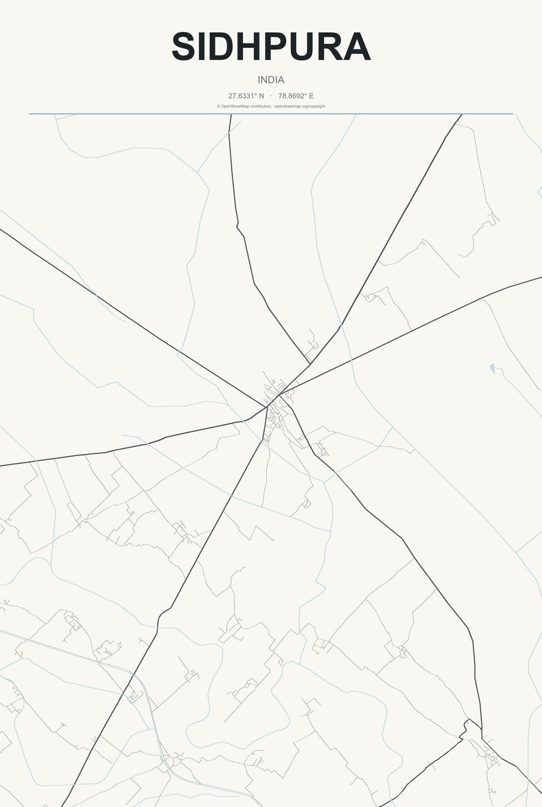 Sidhpura, India City Map Aluminum Sign in Headline Atlas style