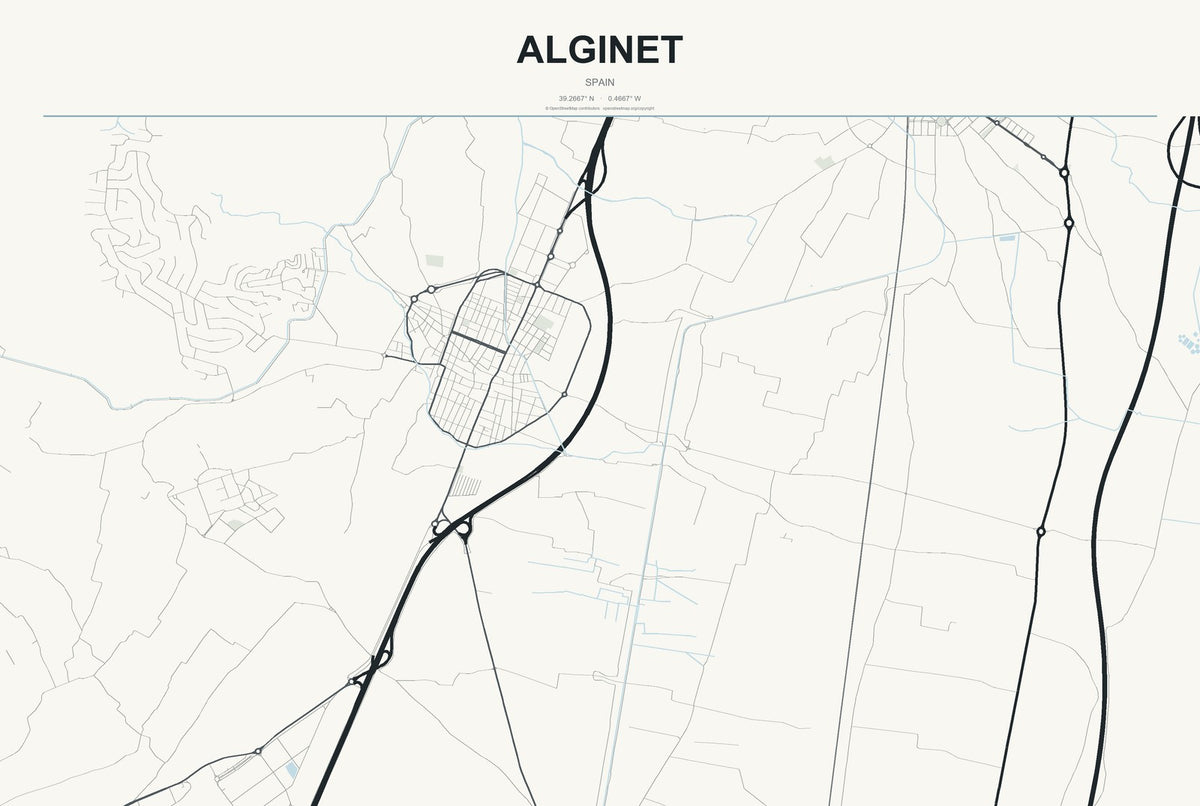 Alginet, Spain City Map Aluminum Sign in Headline Atlas style