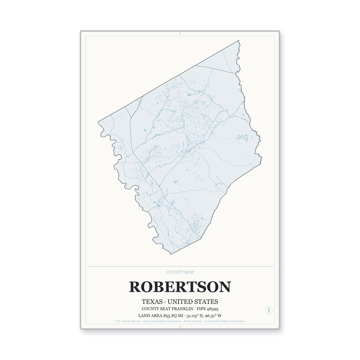 Robertson County, Texas Map Aluminum Sign in Gallery Air style
