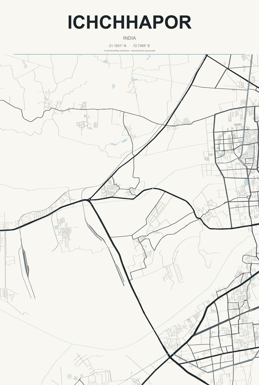 Ichchhapor, India City Map Aluminum Sign in Headline Atlas style