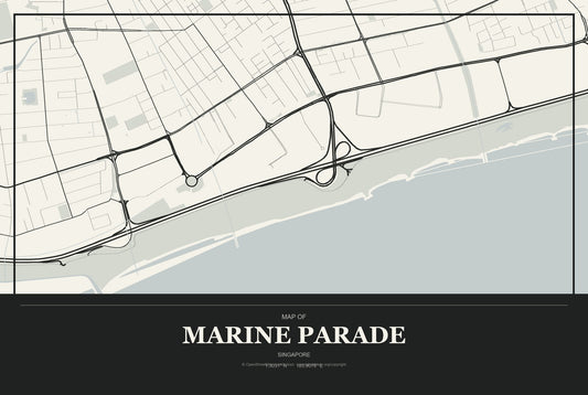 Marine Parade, Singapore City Map Aluminum Sign in Museum Plaque style