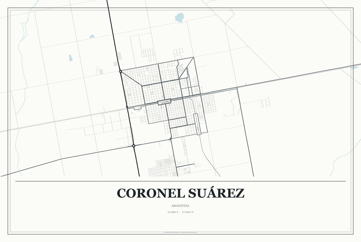 Coronel Suárez, Argentina City Map Aluminum Sign in Gallery Air style