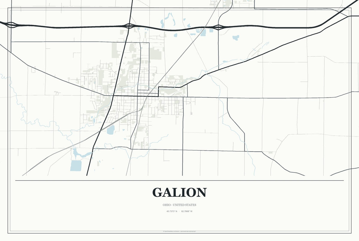 Galion, Ohio City Map Aluminum Sign in Gallery Air style