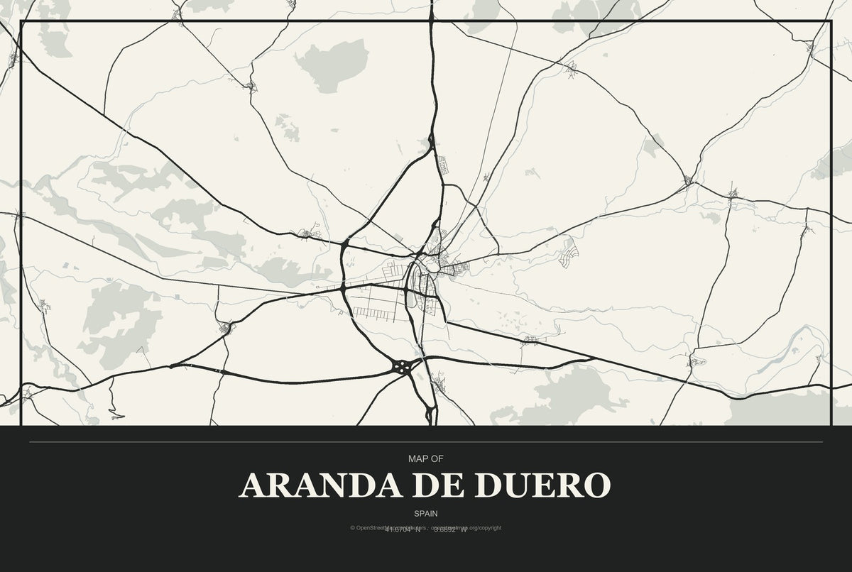 Aranda de Duero, Spain City Map Aluminum Sign in Museum Plaque style