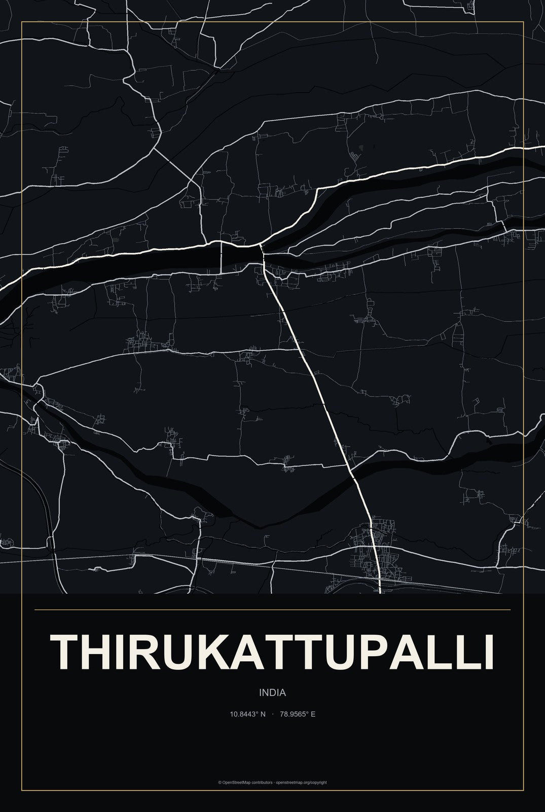 Thirukattupalli, India City Map Aluminum Sign in Metropolitan Noir style