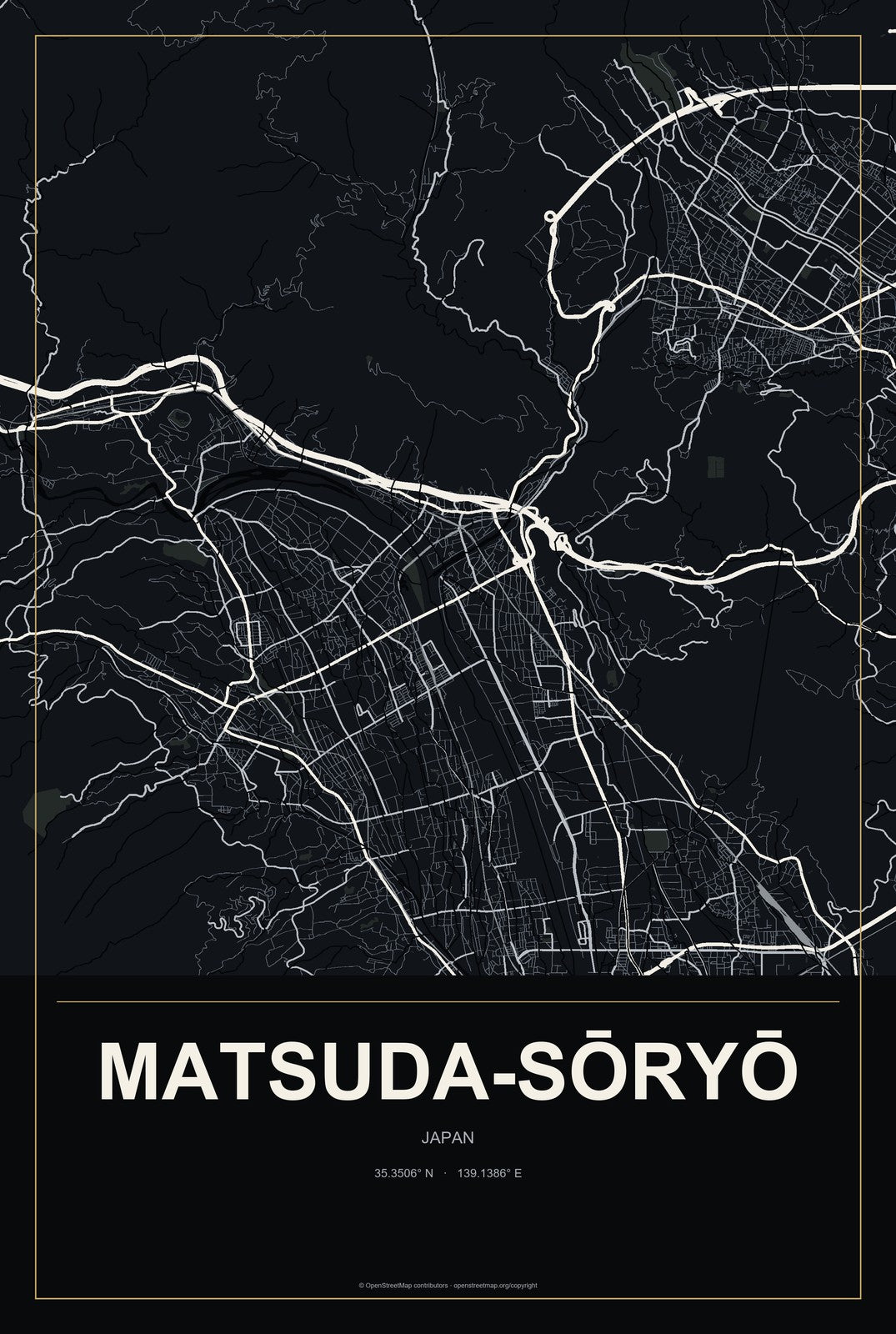 Matsuda-sōryō, Japan City Map Aluminum Sign in Metropolitan Noir style