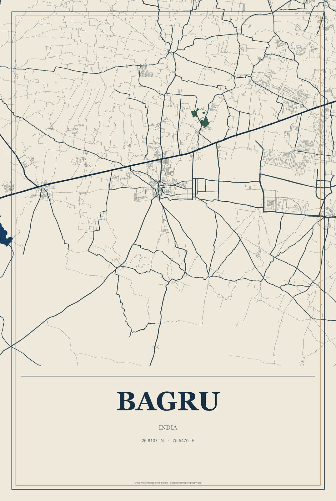 Bagru, India City Map Aluminum Sign in Coastal Cutout style