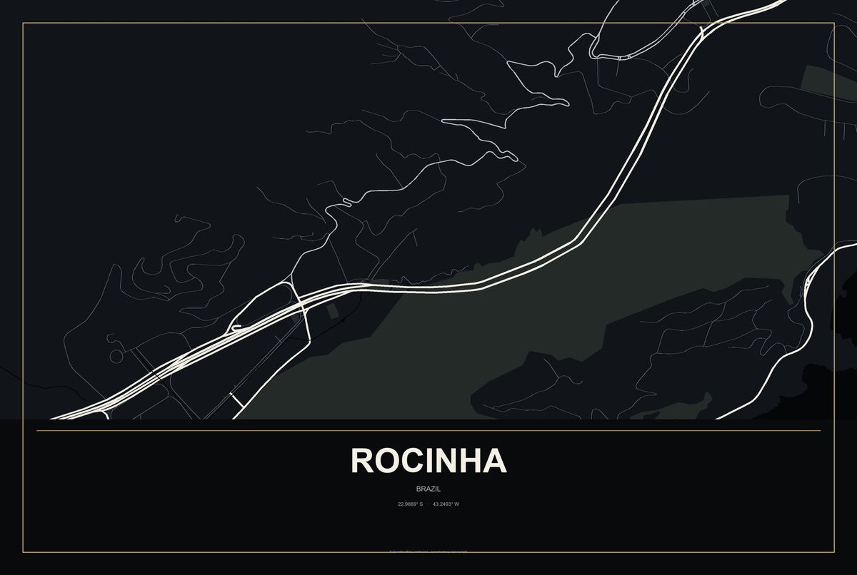 Rocinha, Brazil City Map Aluminum Sign in Metropolitan Noir style