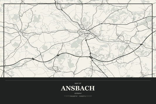 Ansbach, Germany City Map Aluminum Sign in Museum Plaque style