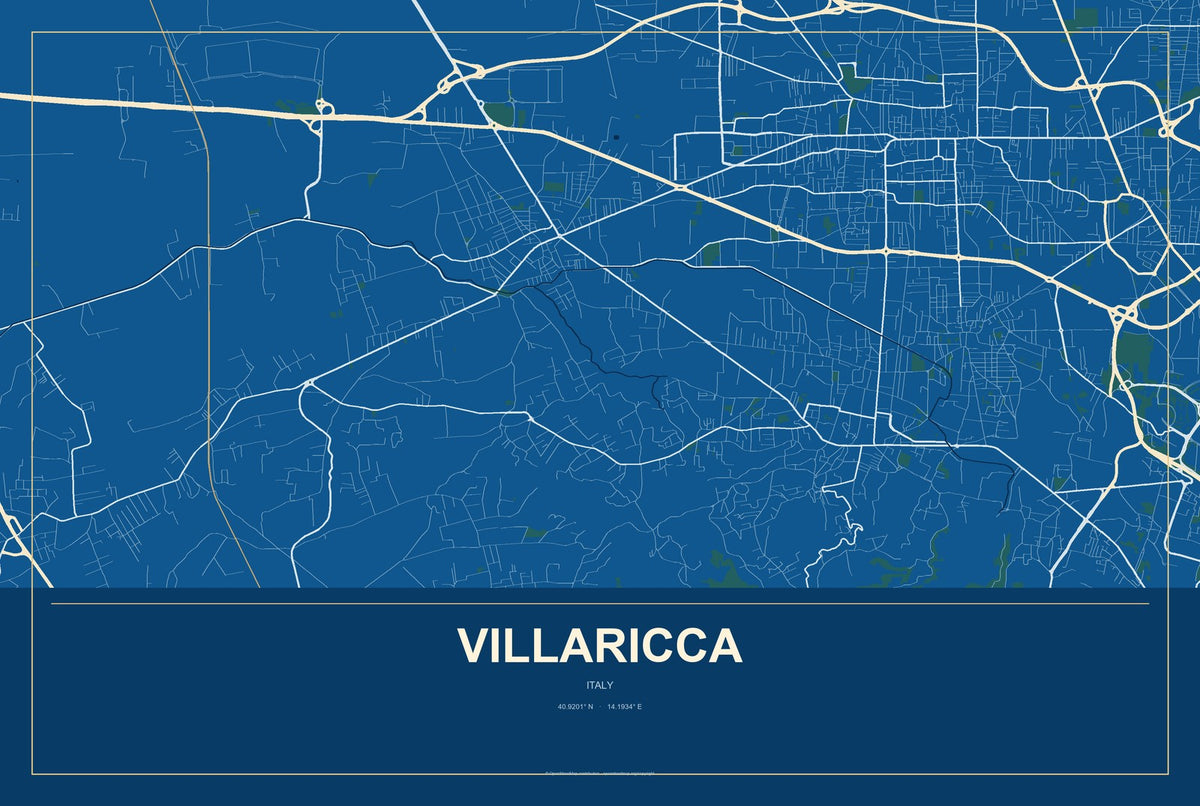 Villaricca, Italy City Map Aluminum Sign in Harbor Cobalt style