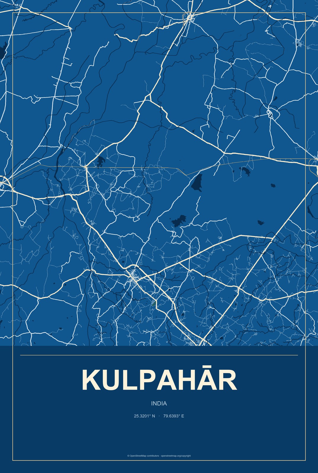 Kulpahār, India City Map Aluminum Sign in Harbor Cobalt style
