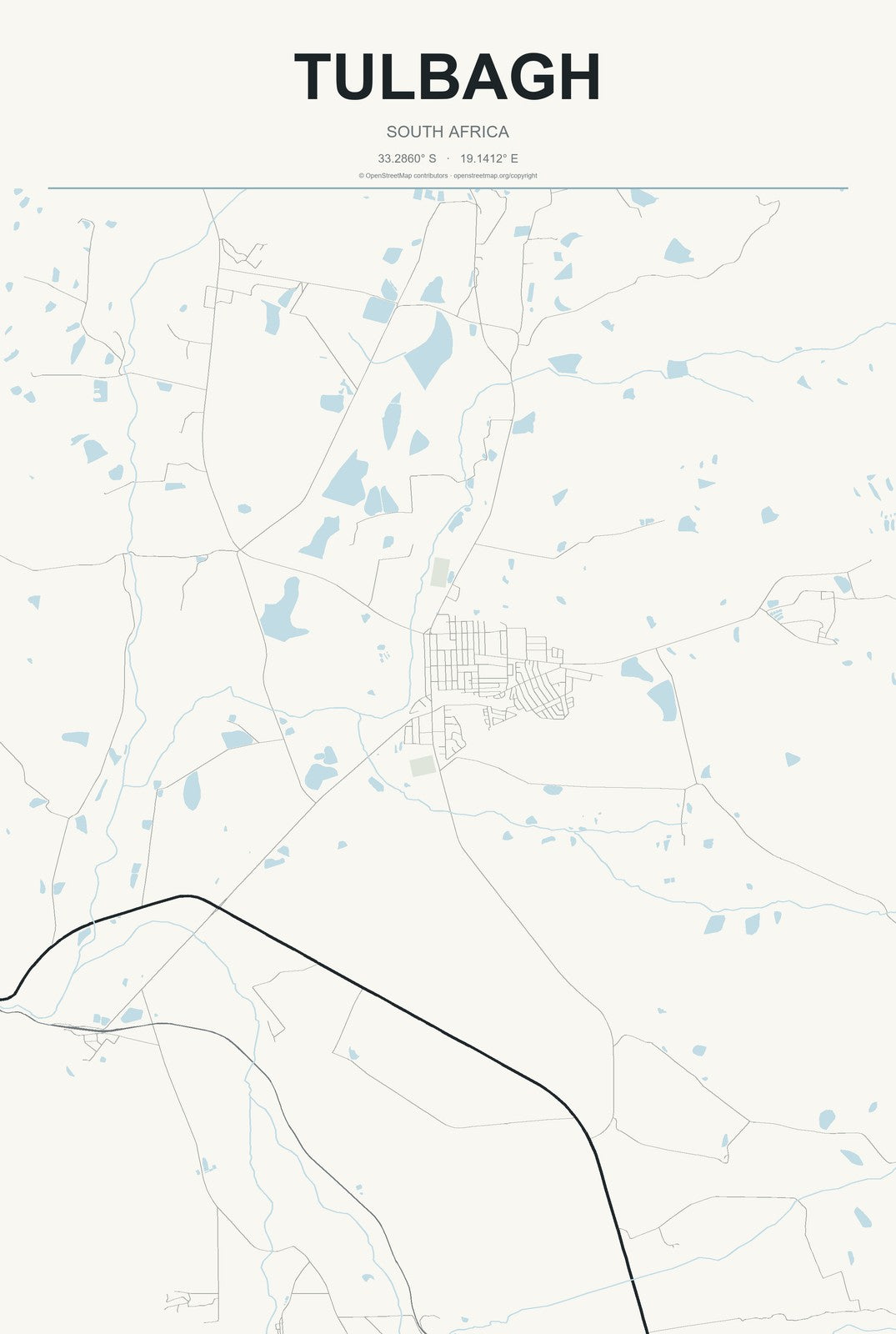 Tulbagh, South Africa City Map Aluminum Sign in Headline Atlas style
